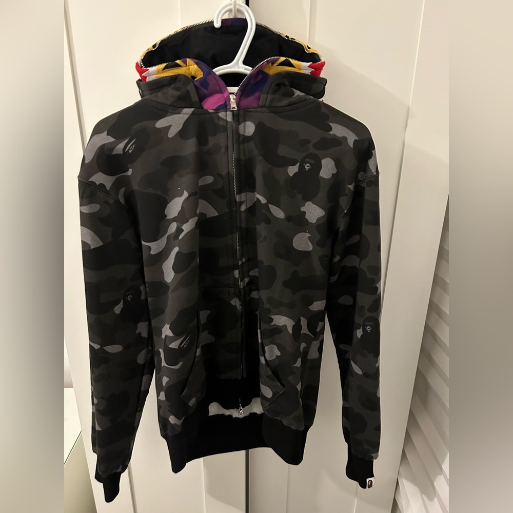 BAPE Color Camo Tiger Shark Wide Full Zip Double Hoodie